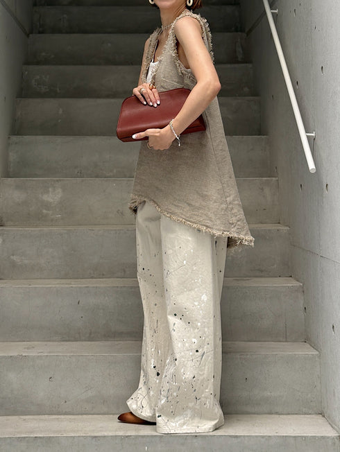 1099. rich linen fringe tank(予約商品)