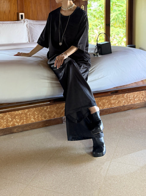 1011. cupro-cotton cylinder wide pants
