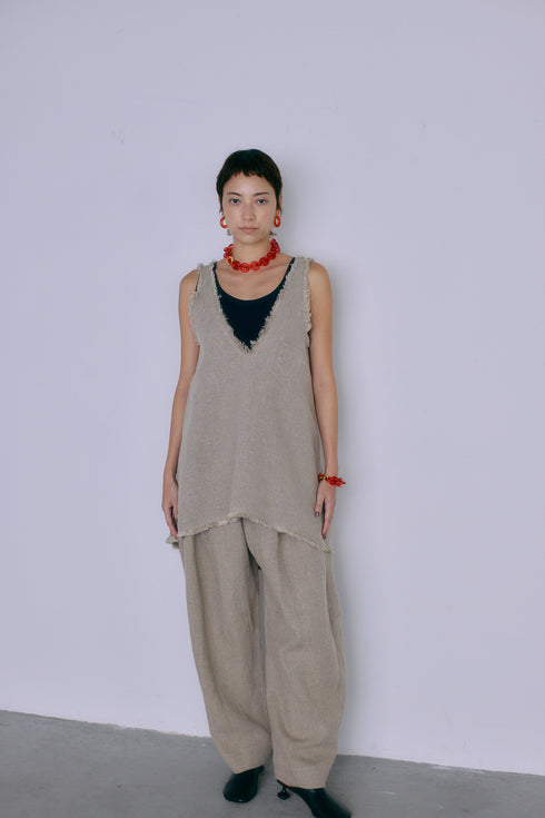 1099. rich linen fringe tank(予約商品)