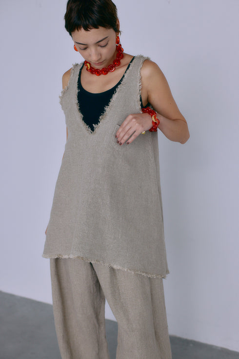 1099. rich linen fringe tank(予約商品)