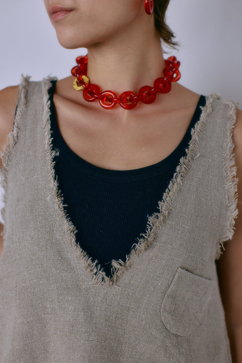 1099. rich linen fringe tank(予約商品)