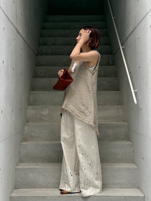1099. rich linen fringe tank(予約商品)
