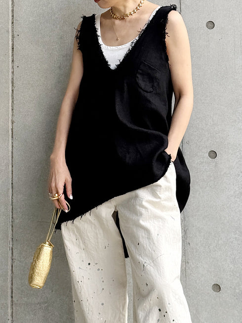 1099. rich linen fringe tank(予約商品)