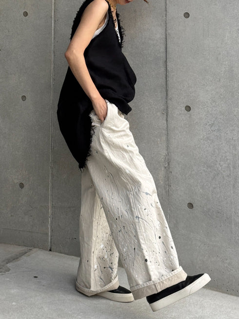 1099. rich linen fringe tank(予約商品)