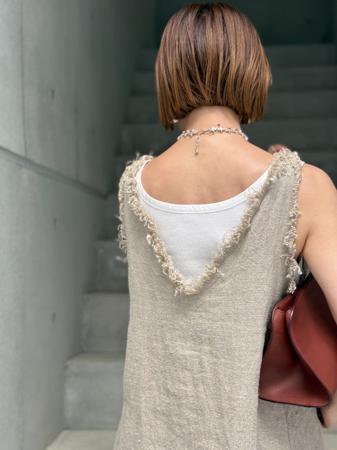 1099. rich linen fringe tank(予約商品)